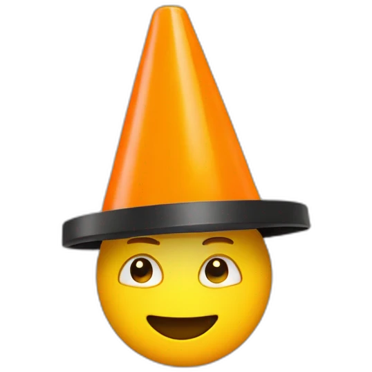 yellow man with a black rimmed traffic cone on their head emoji