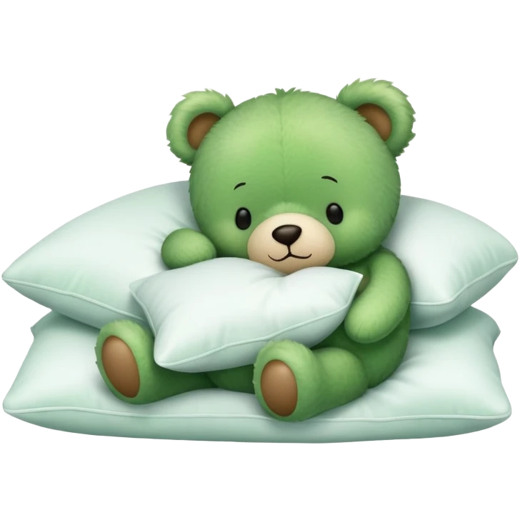 Cute Green teddy bear sleeping on a White pillow emoji