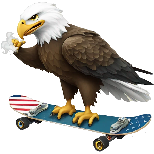 bald eagle riding a skateboard smoking a joint emoji