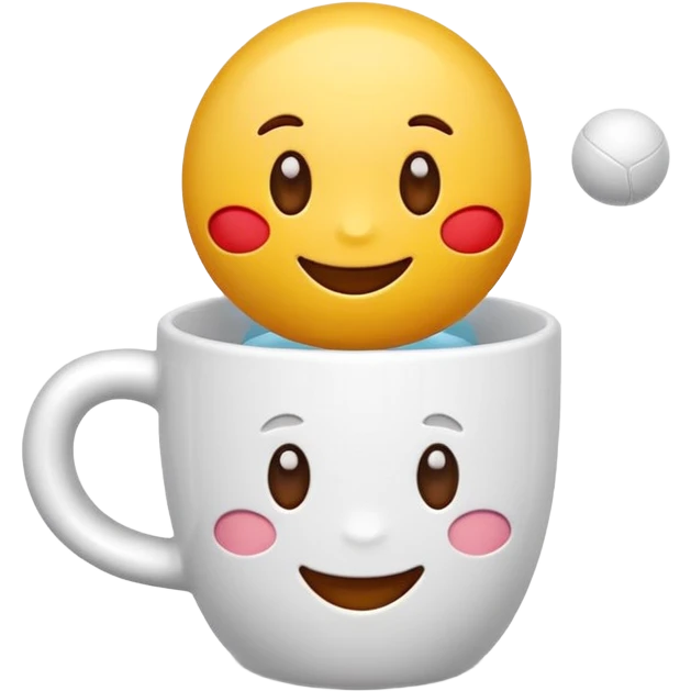 Cute 3D cartoon emoji style sticker of a cup and ball game, glossy plastic texture, soft lighting, smooth shadows, playful expression, high detail, white outline sticker, transparent background” emoji