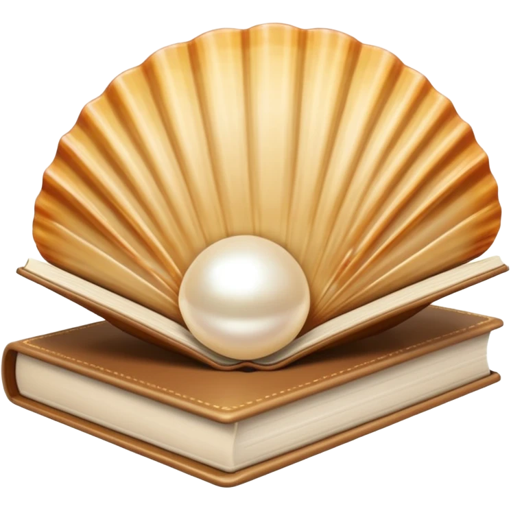 Open beige shell with pearl and beige books emoji