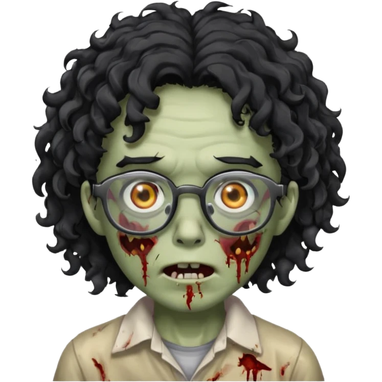 glasses zombie with black curly hair emoji