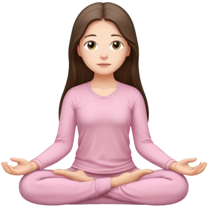 pretty white brunette teen long hair with hazel eyes in light pink meditating emoji