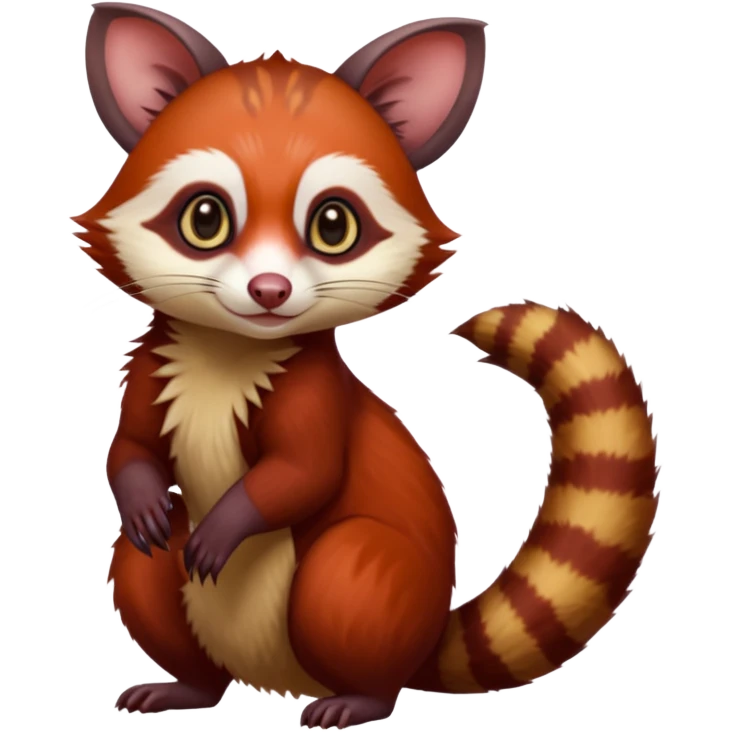 Dark Brownish red soft natural realistic romantic vintage antique divine beautiful elegant pretty precious cute young youthful  Fakémon-Pokémon-alien-opossum-genet-civet-red-panda-feline-rodent-hybrid-creature (full body) emoji