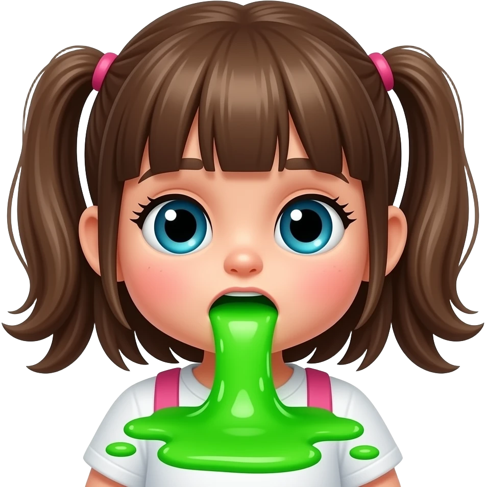 the little girl doll is vomiting neon green emoji