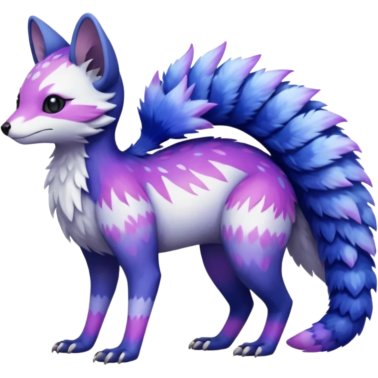  White with indigo-Violet-purple-pinkish-gradient markings beautiful handsome gorgeous aesthetic colorful vibrant Vernid-Trico-species-Fakemon-creature by LiLaiRa, 4 legs, 1 tail, random markings, (full body) emoji