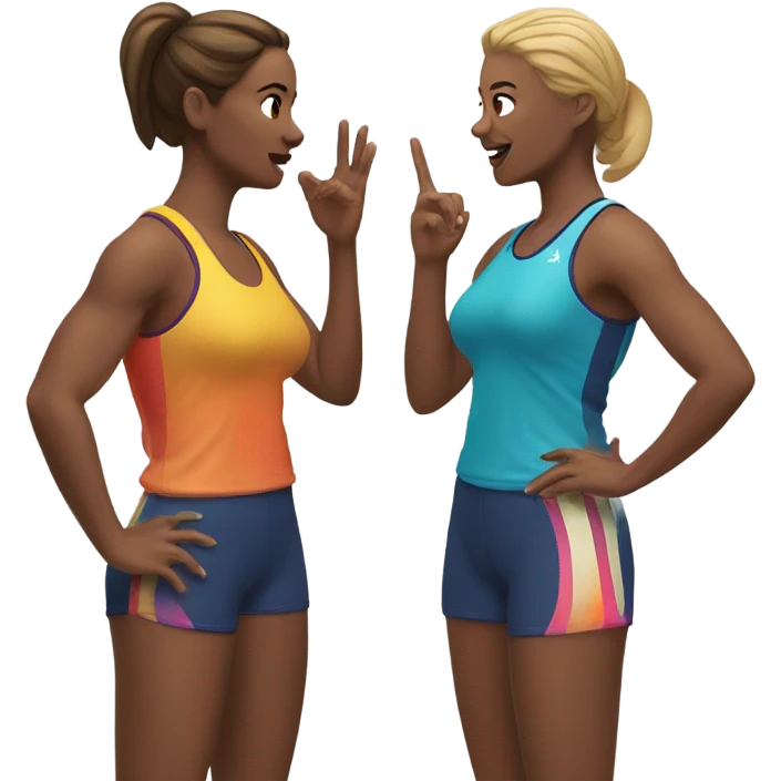 2 woman in sportswear talking to eachother emoji