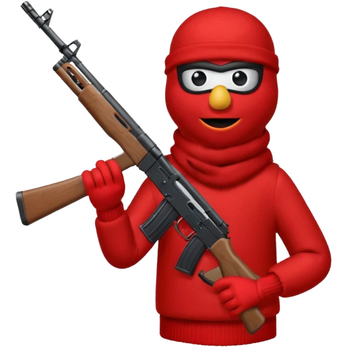 elmo with an AK47 and an bivakmuts emoji