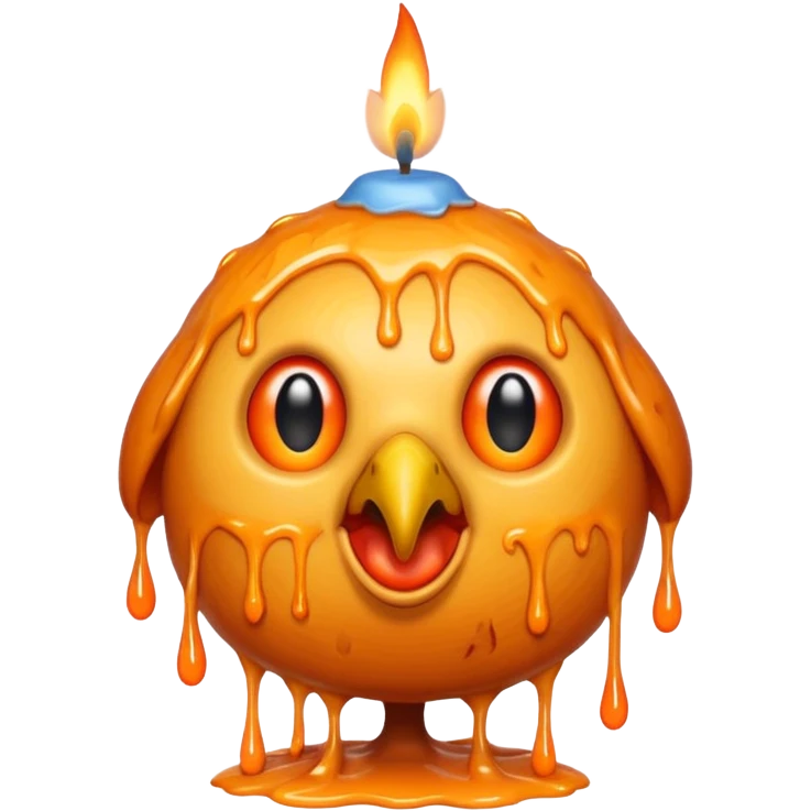 grotesque, round, turkey-like creature with a candle melting on its head. emoji