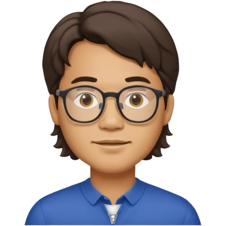 Filipino male, with goatie, wearing glasses, medium wavy length hair,  emoji