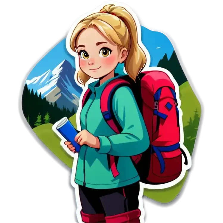 blonde backpacking girl in the mountains emoji