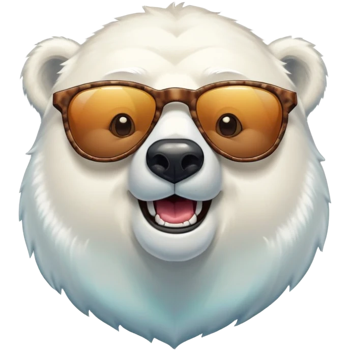 laughing polar bear headshot wearing a t-shirt and large multicolored extravagant glasses emoji