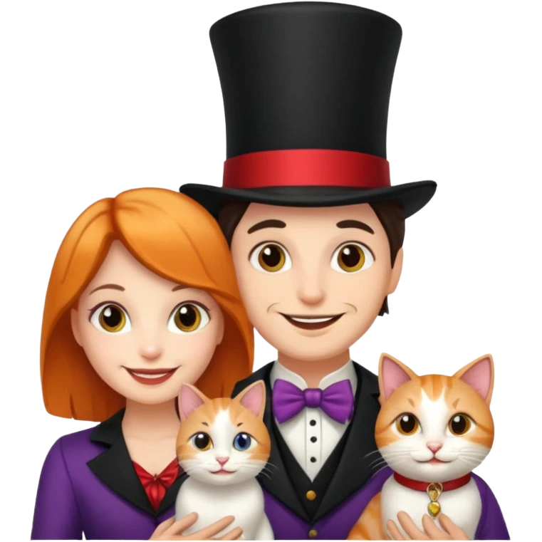 magician couple and their pet cat emoji