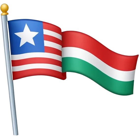 a flag with a distinctive design, featuring three horizontal stripes and a triangular section in the lower left corner. The top stripe is red, the middle stripe is green, and the lower left triangular section is blue, adorned with a white star. emoji