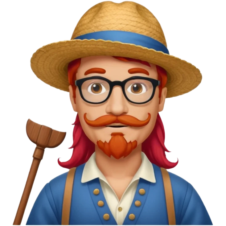 venice gondolier with long red hair, iconic hat, normal glassess and mustache emoji