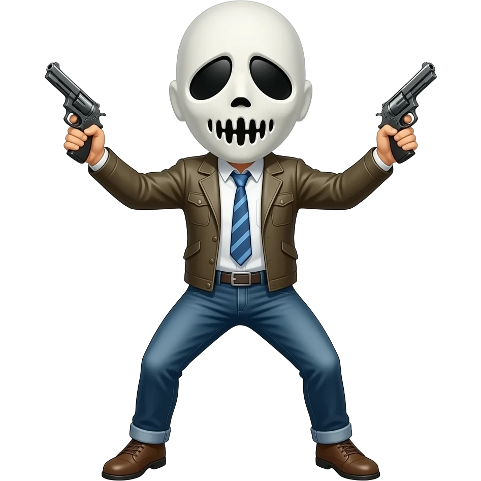 Skee mask two hand guns with dance character emoji