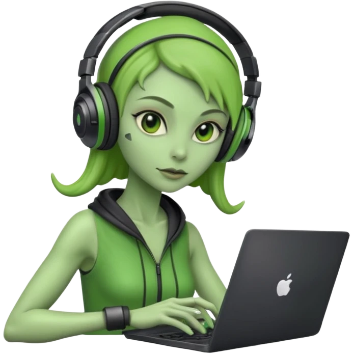 lady alien with ony gaming  laptop. emoji