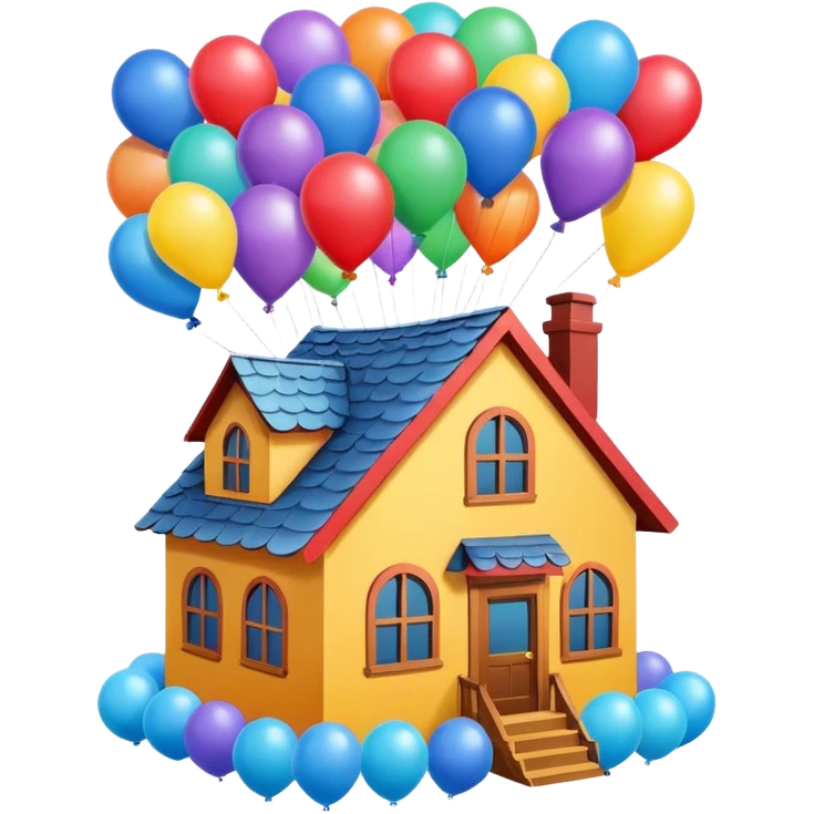 house flying with balloons emoji