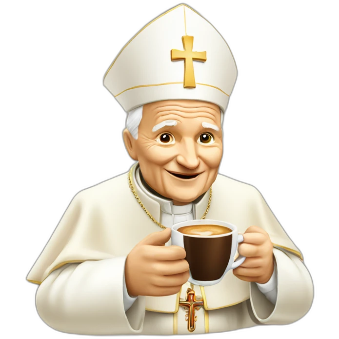 emoji style pope John Paul II offering coffee emoji