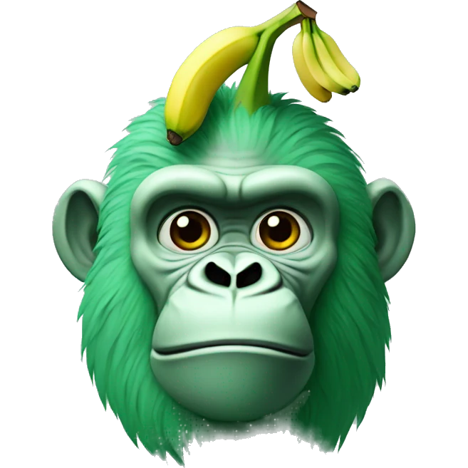 Green gorilla tag character with a banana on top of his head emoji