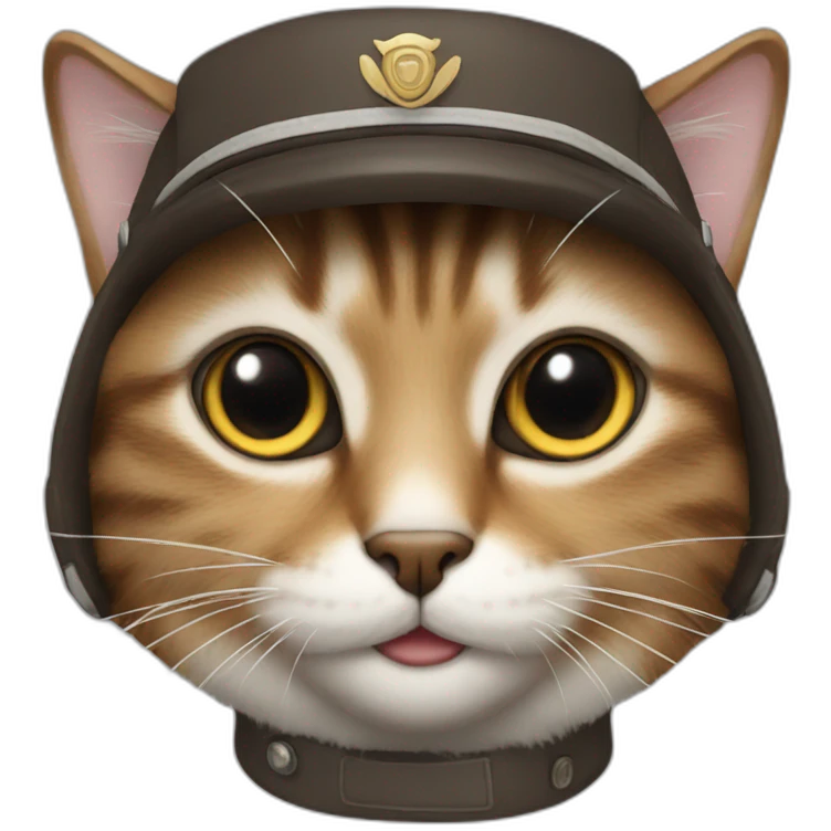cat with brown and grey fur wearing a pilot hat emoji