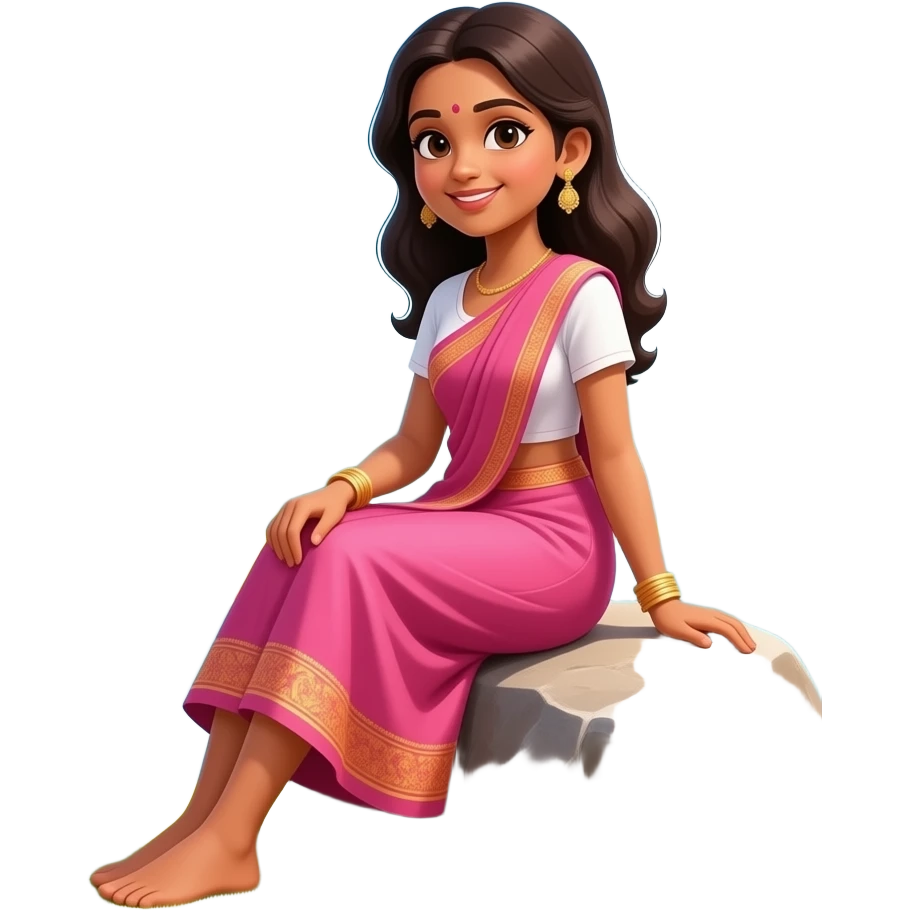 A very beautiful kerala girl sitting in a rock that in the side of a kerala temple emoji