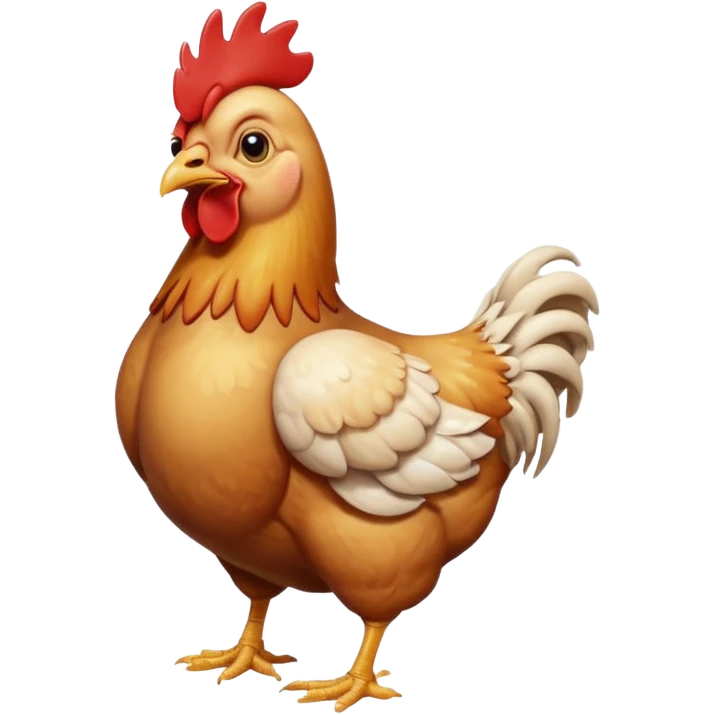 A chicken with chicken legs, and the humans face emoji