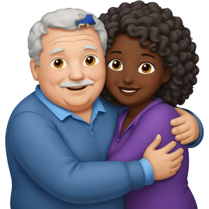  Old White  fat man no hiar hugging dack skin curly hair woman emoji
