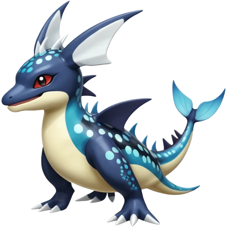 Black and white smooth glossy soft hot spotted Dialga-Orca-Giratina-Noivern-Vaporeon-Pokémon-Fakémon-fusion-hybrid-creature (full body), 4-legged,  emoji