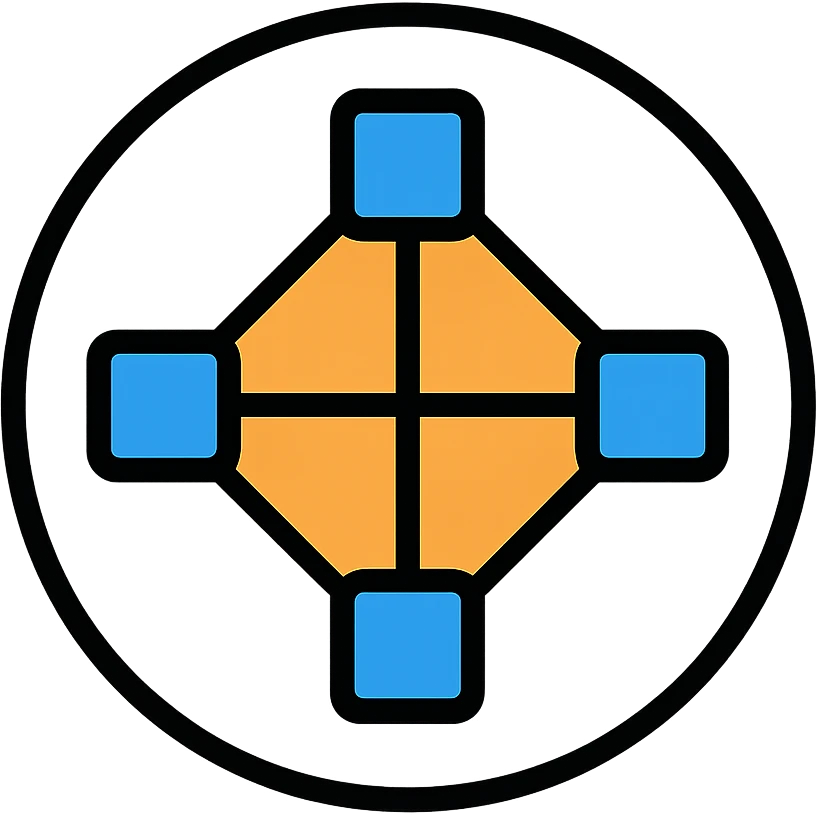network in a circle form with blue boxes at intersection points emoji
