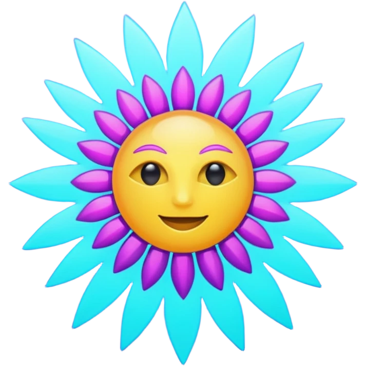 sun, neon rays, bright holographic purple and cyan collor emoji