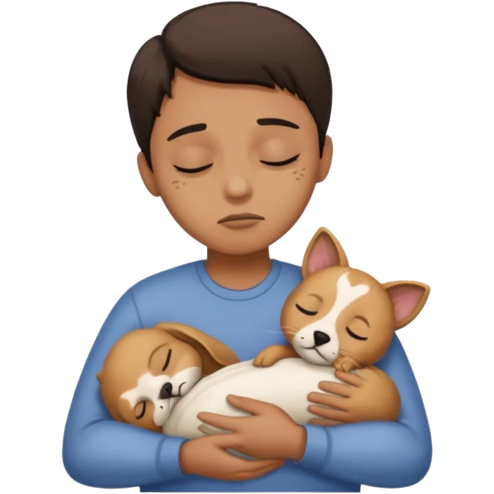 Eyes closed dead pet with a sad master next to it emoji