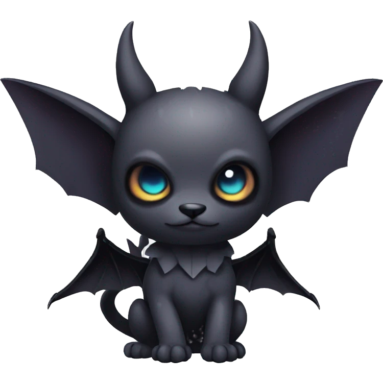 Cute cool fantasy dark-themed animal hybrid Fakemon with horns and bat ears full body emoji