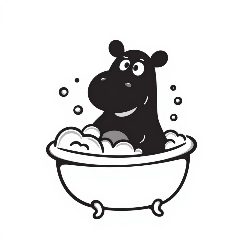 happy hippo with bubbles in bathtub emoji