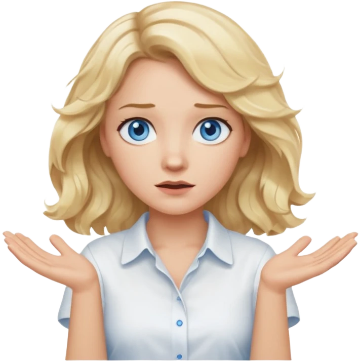 A woman with wavy blonde hair and blue eyes shrugging emphatically emoji
