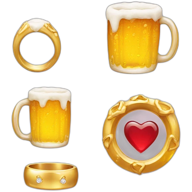 Wedding rings Diamond hearts and beer emoji