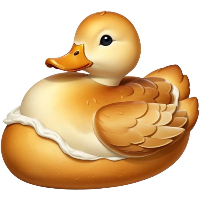 freshly baked bread in the shape of a duck, steaming hot, golden crust emoji