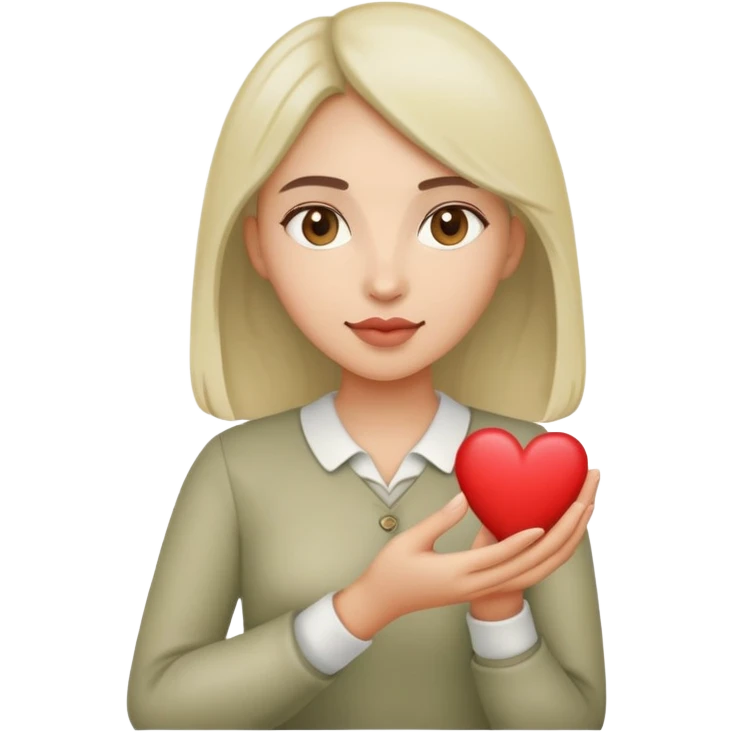 Pale olive heart in the women’s hand emoji