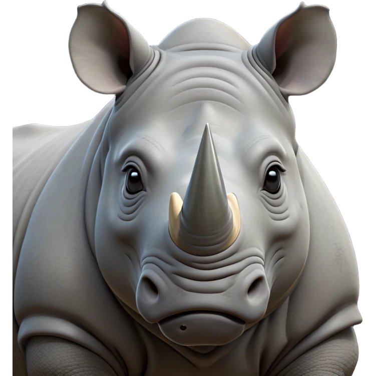 cinematic-noble-rhinoceros-portrait-emoji,-poised,-with-a-massive,-powerful-build-and-a-thick,-hide-of-slate-gray,-deep-set-soulful-piercing-eyes,-simplified-yet-sharp-and-sophisticated-features,-highly-detailed, with large black eyes, szoomed out showing houlders emoji