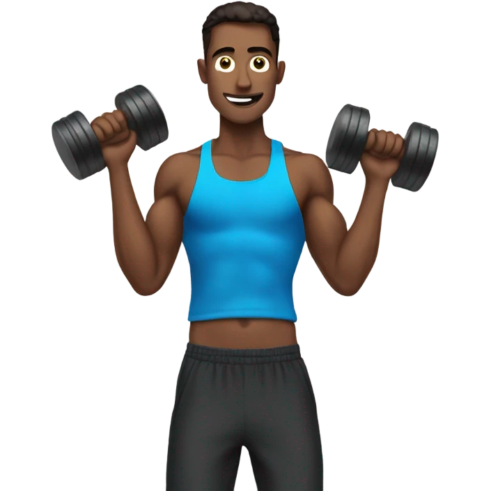 skinny guy training with dumbells behind his head emoji