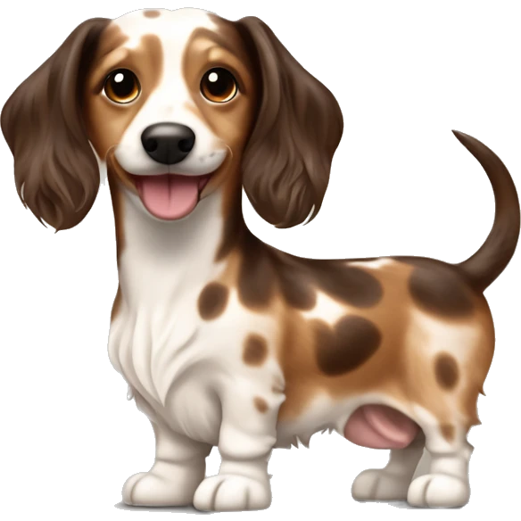 fluffy ear long hair mini weiner dog spotty dapple cream and brown  emoji