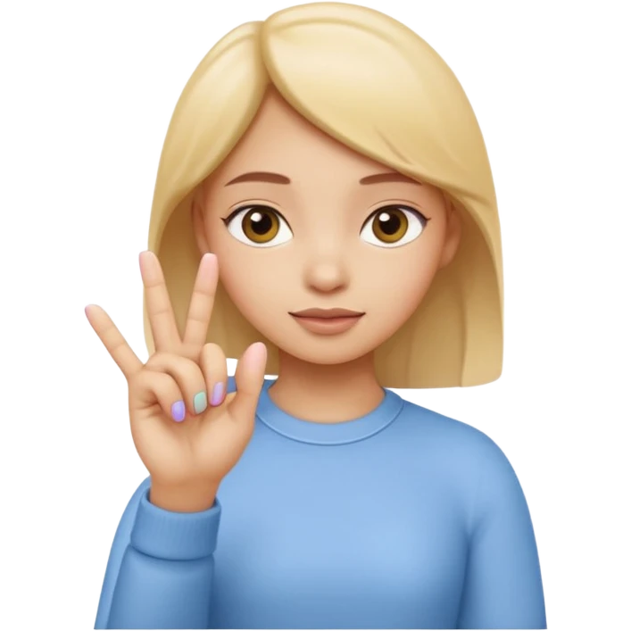 Emoji-style girl (Apple style) making a pinching gesture: thumb and index finger close together showing something is small, other fingers folded, same style as Apple 3D emojis, soft colors, glossy texture emoji