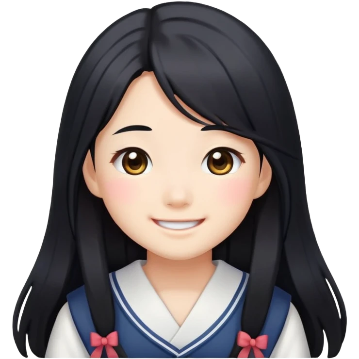 Happy Japanese schoolgirl with long black hair and blushing face emoji