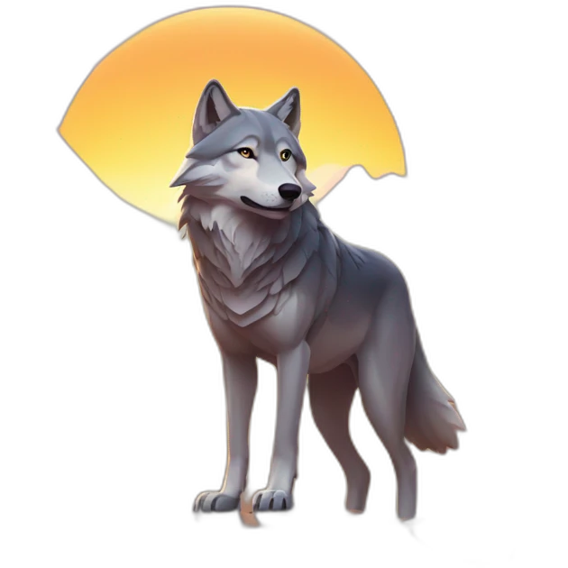 Wolf in mountains with rising sun emoji