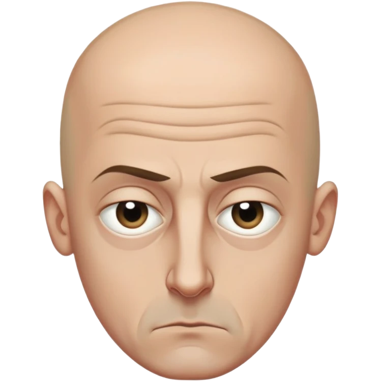 Steven Miller, bald, intense scowl, very narrow rectangular head, bottom lip sticking out, eyelids nearly shut and drooping on the outer sides, pronounced dark areas around eyes emoji