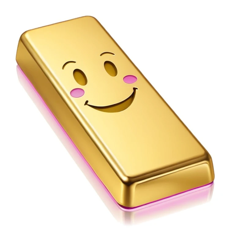 gold bar in pink, with a smiley face emoji