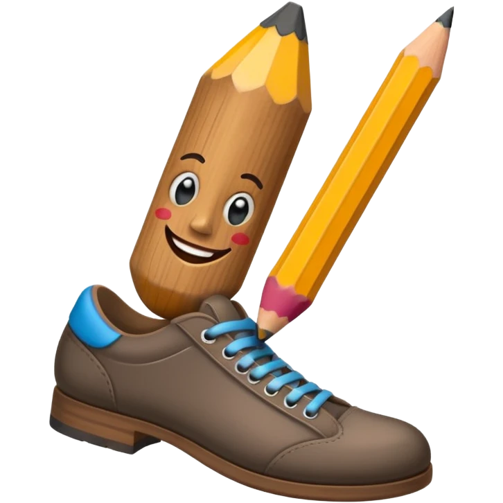 a pencil with a mad smile face and has human feet emoji