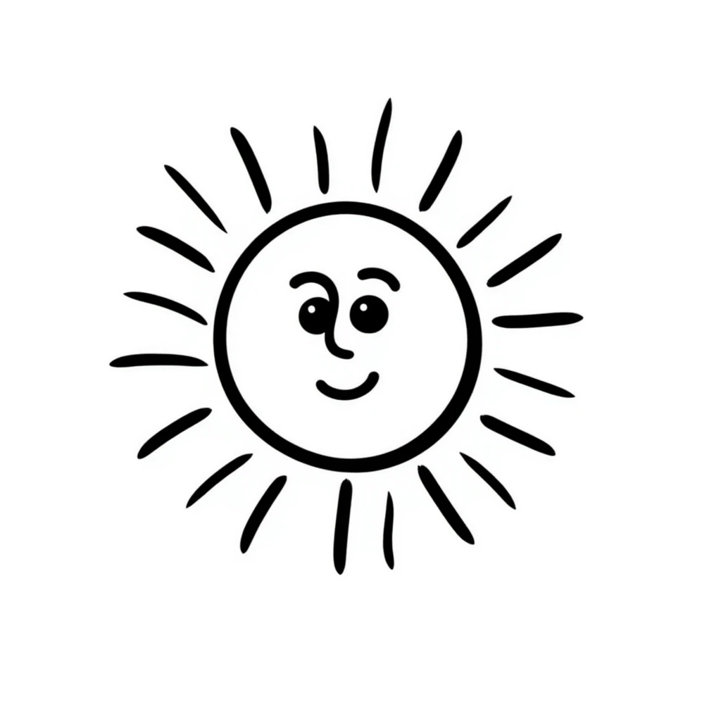 hand-drawn doodle of a sun with rays emoji