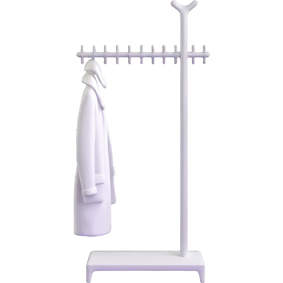sleek white coat rack with apple-inspired minimalist design emoji