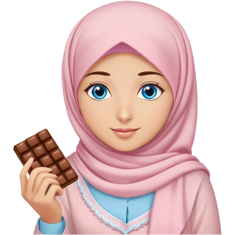 Turkish beautiful finish Konya girl blue eyes with powder pink brown hijab islamic dress and had on her hand text Eid Mubarak with sweets and celebrating with her friends eid days   emoji